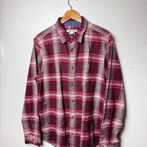 Outerknown Blanket Shirt Mens Red Plaid Flannel Button Up Long Sleeve